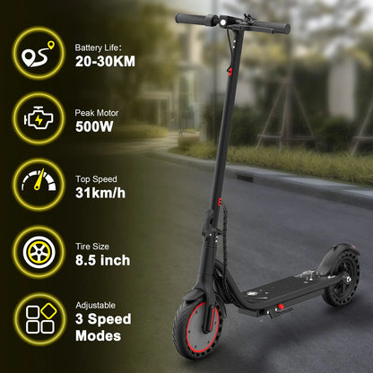 500W Smart Electric Scooter Foldable Adults 31km/h APP LED Display 8.5" Tyres