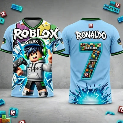 Roblox Kids Football T-Shirt Ronaldo Messi Jersey 3D Print Short Sleeve Top