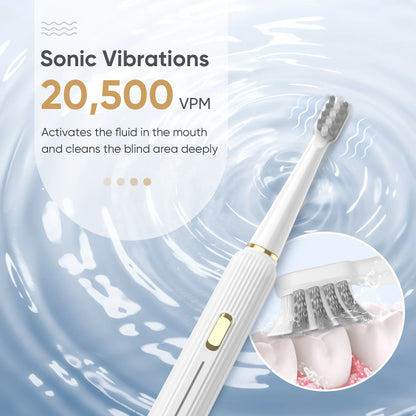 Electric toothbrush with sonic vibrations feature on a water background