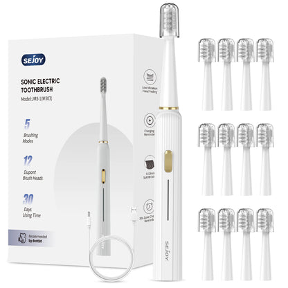 White electric toothbrush with packaging and additional brush heads on a white background