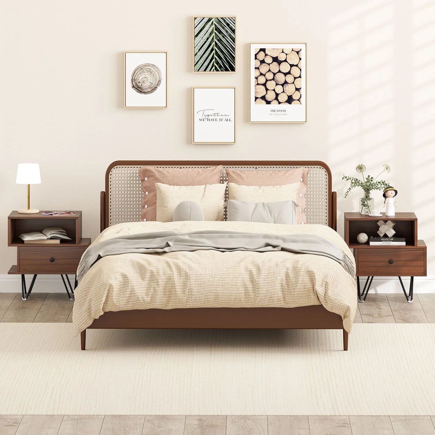Set of 2 bedside tables Walnut