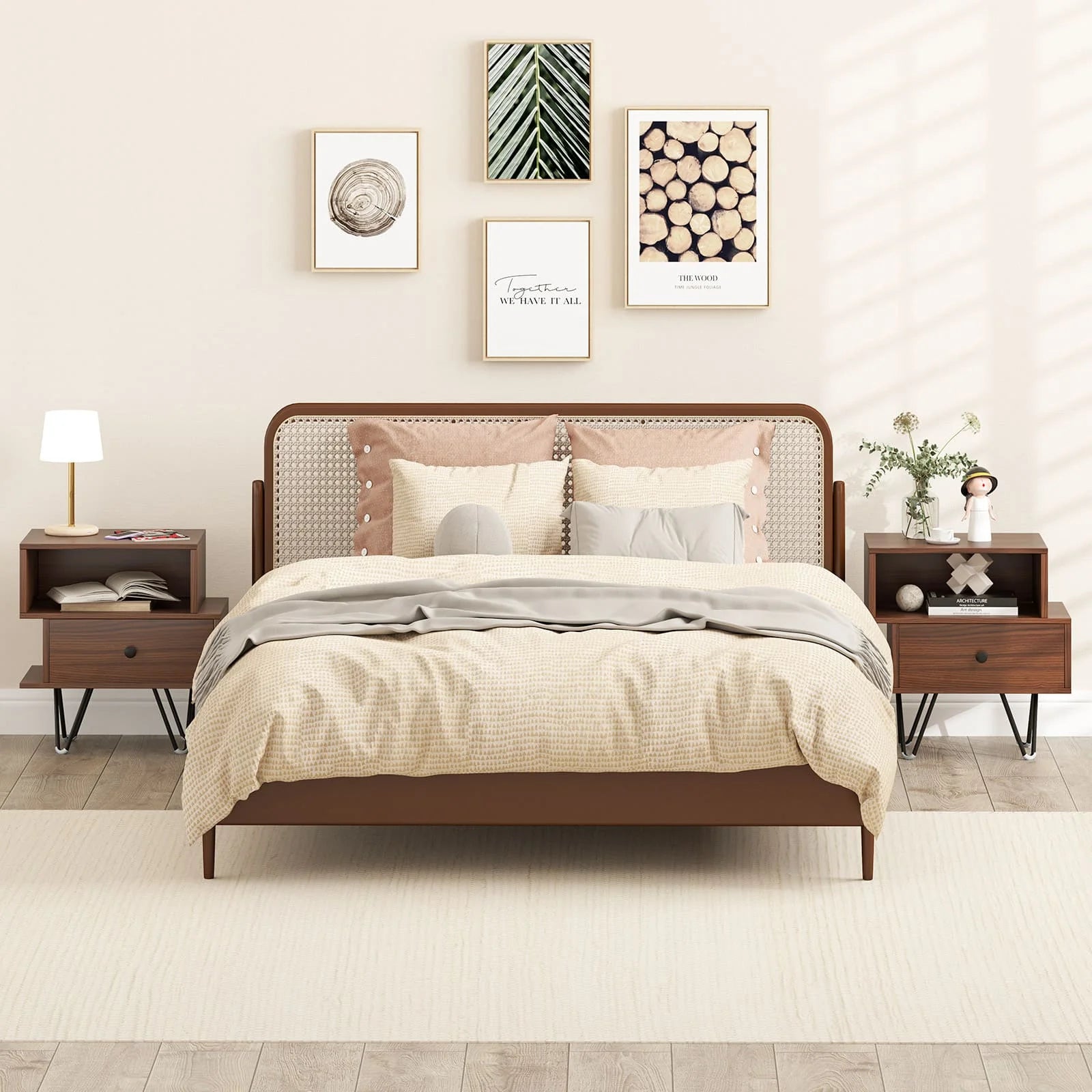 Set of 2 bedside tables Walnut