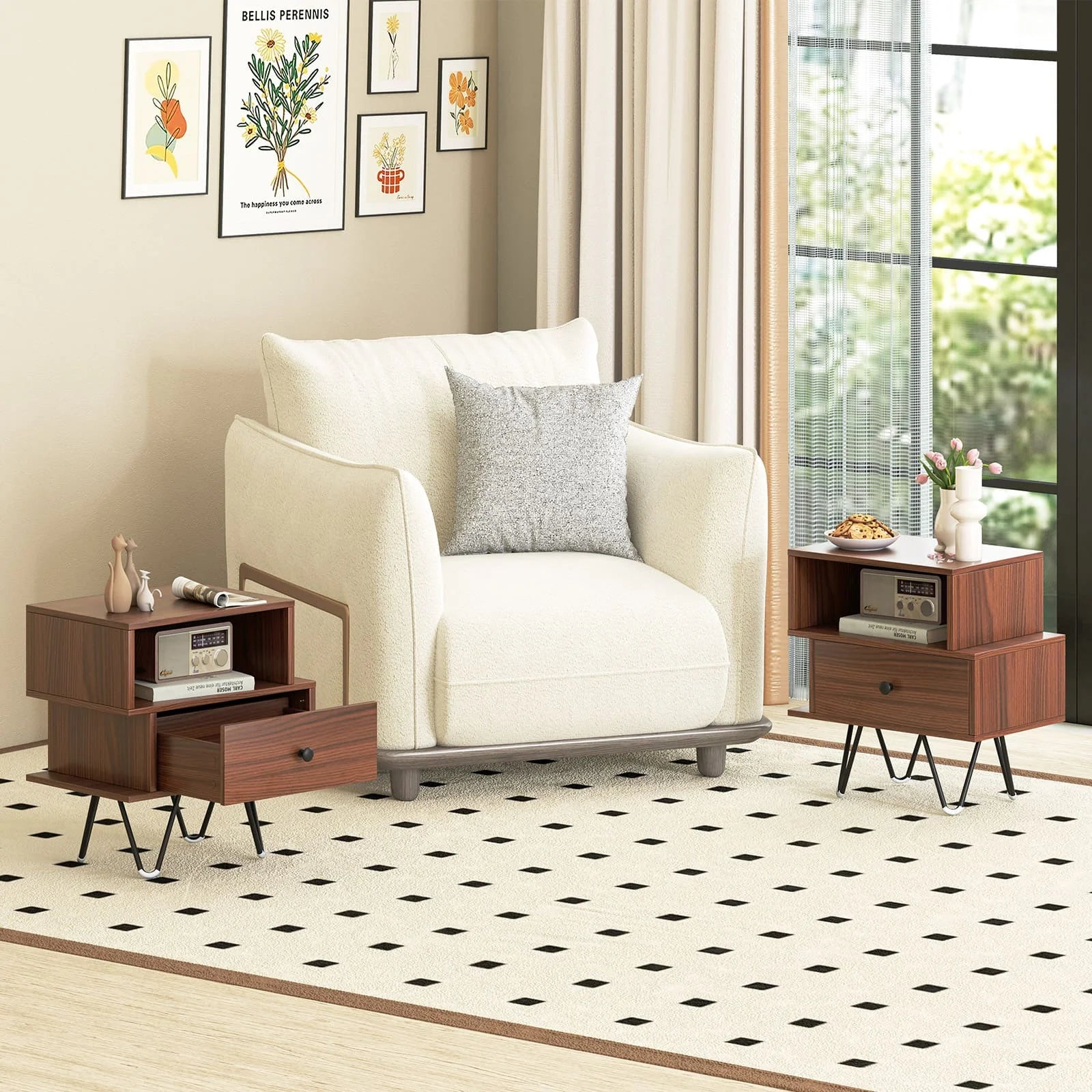 Set of 2 Side Tables Walnut