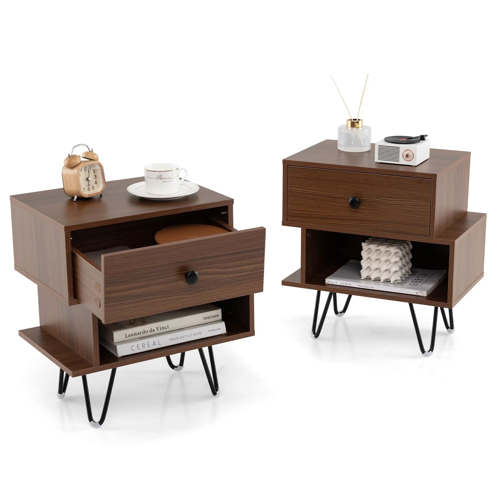 Set of 2 bedside tables modern Walnut