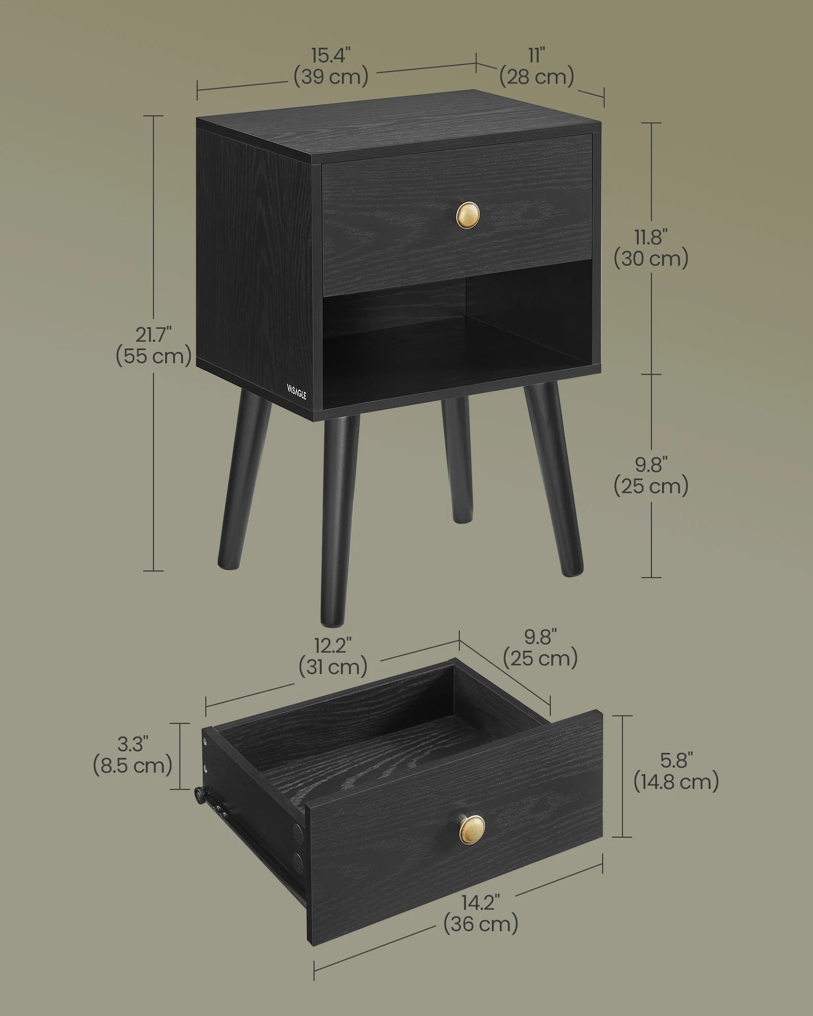Black Modern Bedside Table