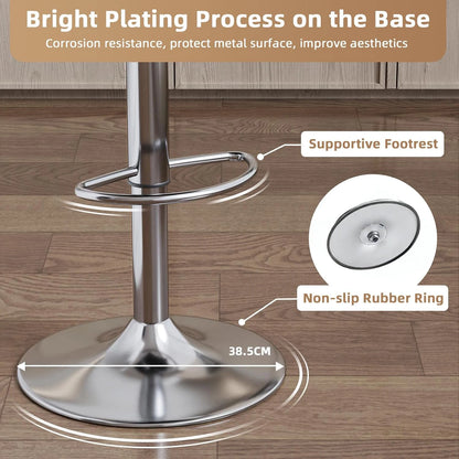 Metal stool with bright plating process on the base, featuring a supportive footrest and non-slip rubber ring.