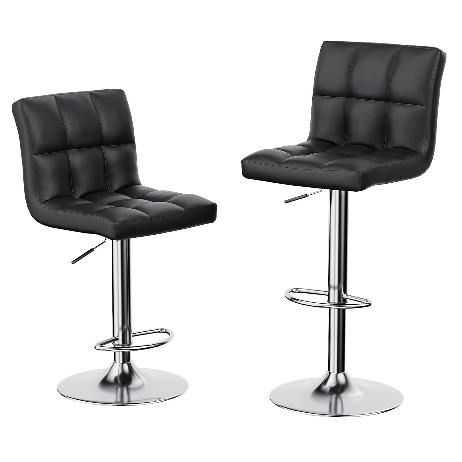 Set of 2 PU Leather Bar Stools Black