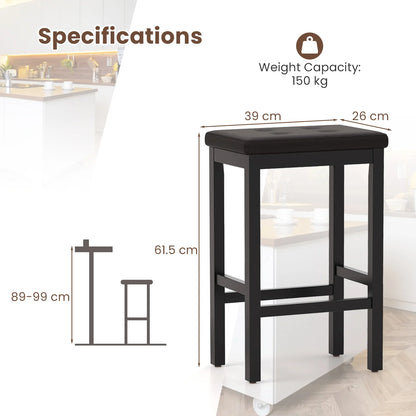 Black bar stool with dimensions and weight capacity on a white background