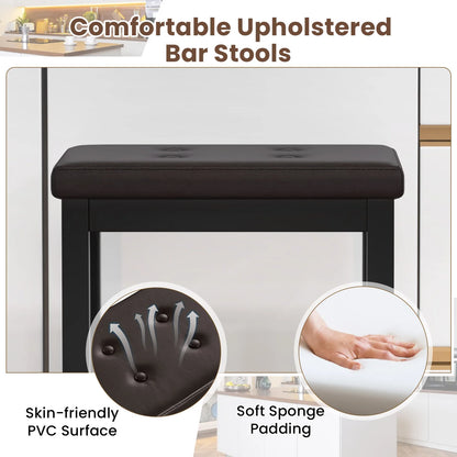 Black upholstered bar stool with close-up details on a white background