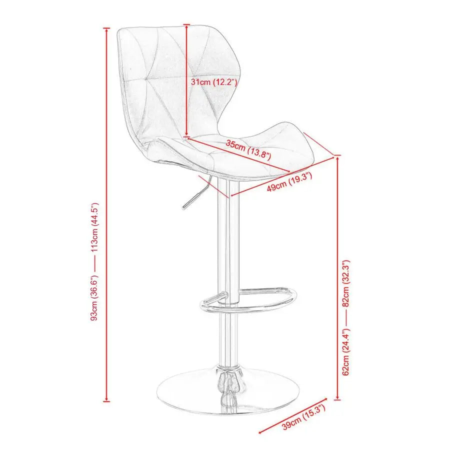Clear stool with dimensions labeled on a white background