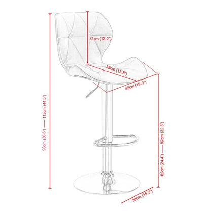Clear stool with dimensions labeled on a white background