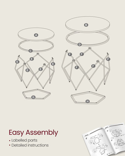 Diagram of a geometric structure with labeled parts and an open manual on a beige background