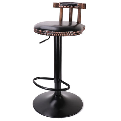 Black bar stool with leather seat and backrest on a white background