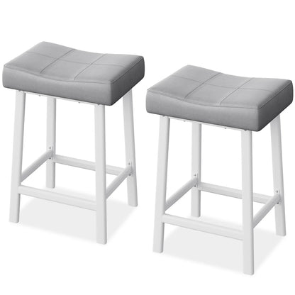 Two gray cushioned stools with white frames on a white background