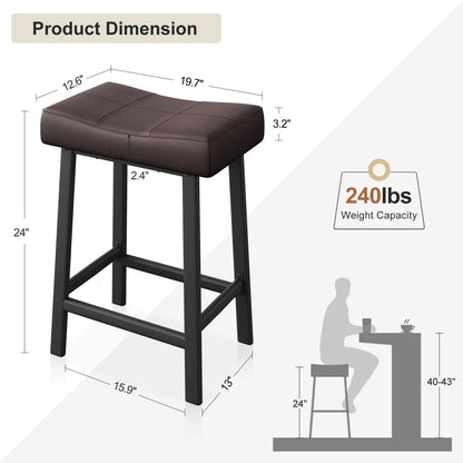 Brown bar stool with dimensions and weight capacity on a white background