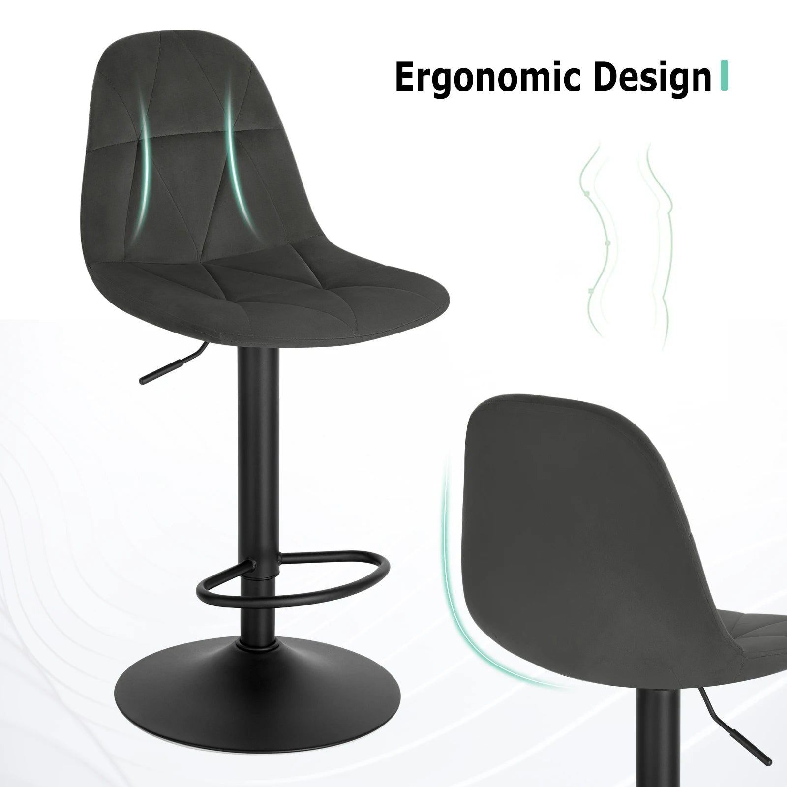 Black adjustable stool with ergonomic design on a white background
