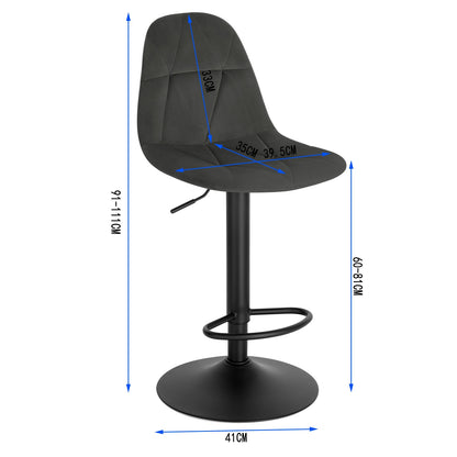 Black bar stool with measurement markings on a white background