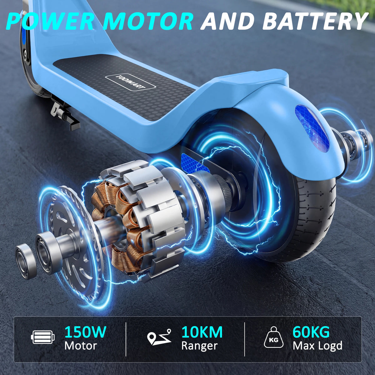 Kids Blue Electric Scooter 150W Foldable 15km/h LED Lights 3 Speeds Toy Fun Gift
