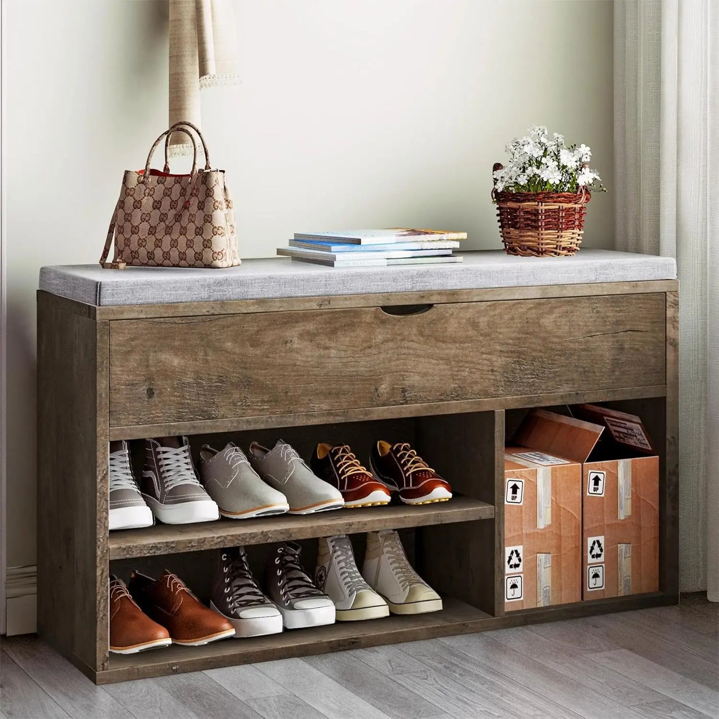 Shoe Storage Bench with Cushion