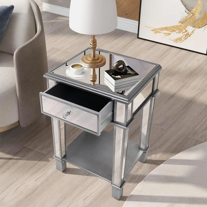 Silver Mirrored Bedside Table