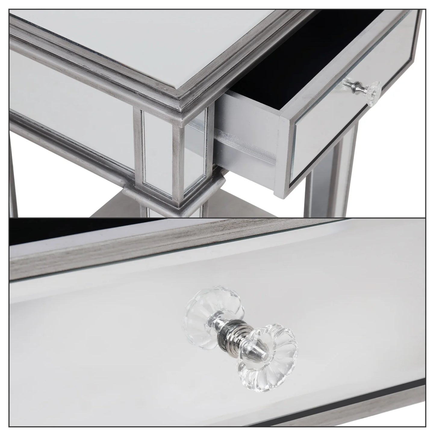 Decorative mirrored side table with crystal handle