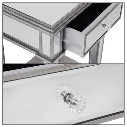 Decorative mirrored side table with crystal handle