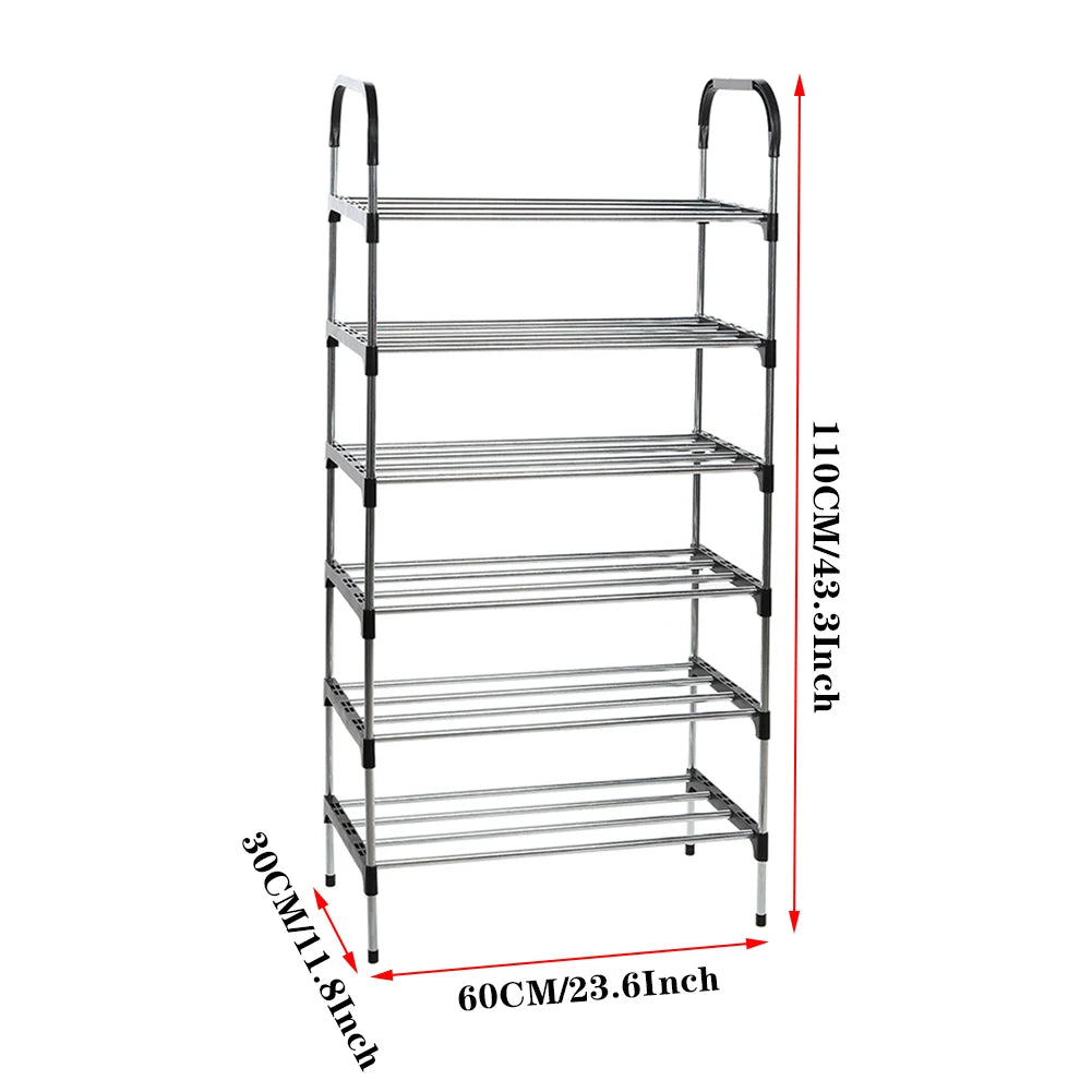 5-tier metal shelf with dimensions on a white background