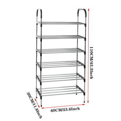 5-tier metal shelf with dimensions on a white background