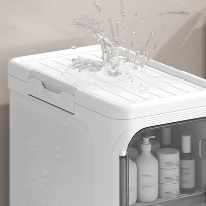 Water Splashing from White Storage Cabinet