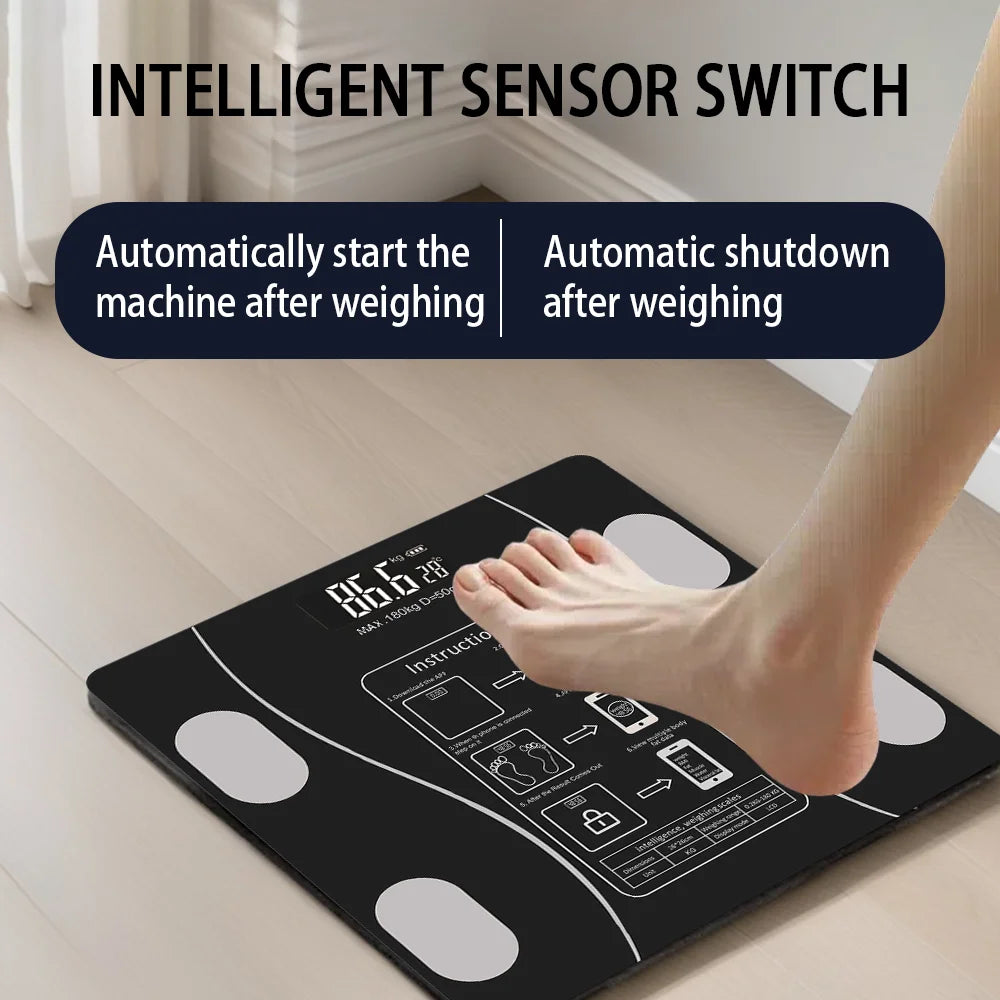 Digital body fat scale with a foot on it, featuring an intelligent sensor switch.
