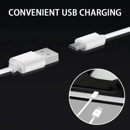 White USB charging cable with connectors on a black background, labeled 'Convenient USB Charging'.