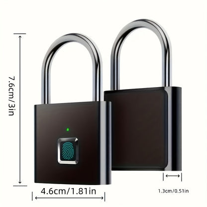 Fingerprint lock with dimensions displayed on a white background