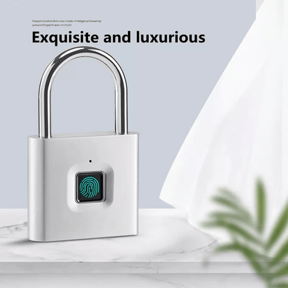 Fingerprint lock on a white surface with a blurred background