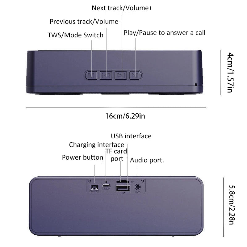 Back view of a electronic device with labeled features and dimensions on a white background