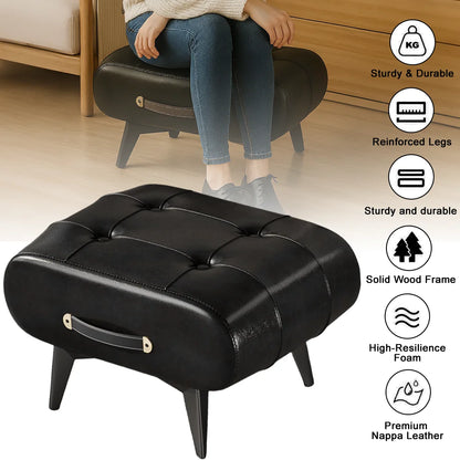 Black Square Faux Leather Ottoman Stool