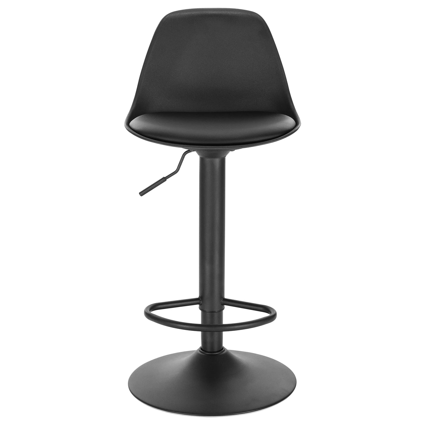 Black bar stool with adjustable height on a white background