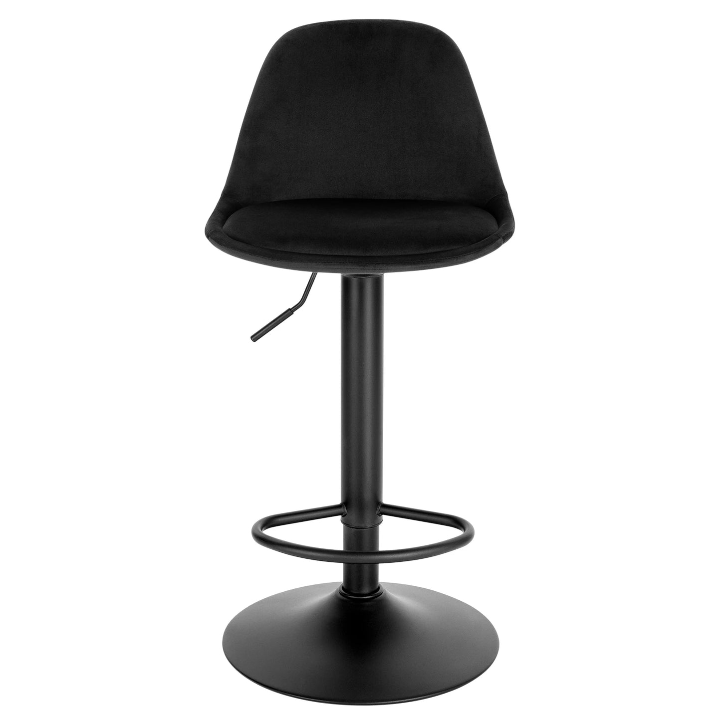 Black bar stool with adjustable height on a white background
