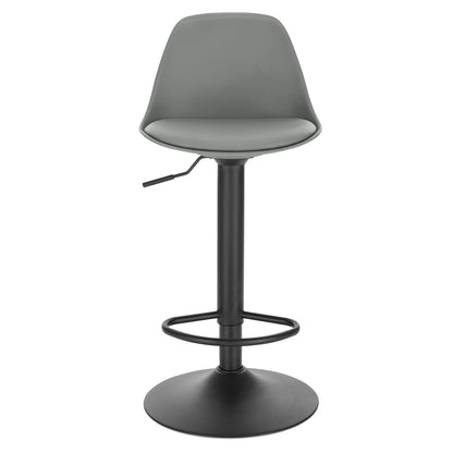 Gray bar stool with black metal frame on a white background