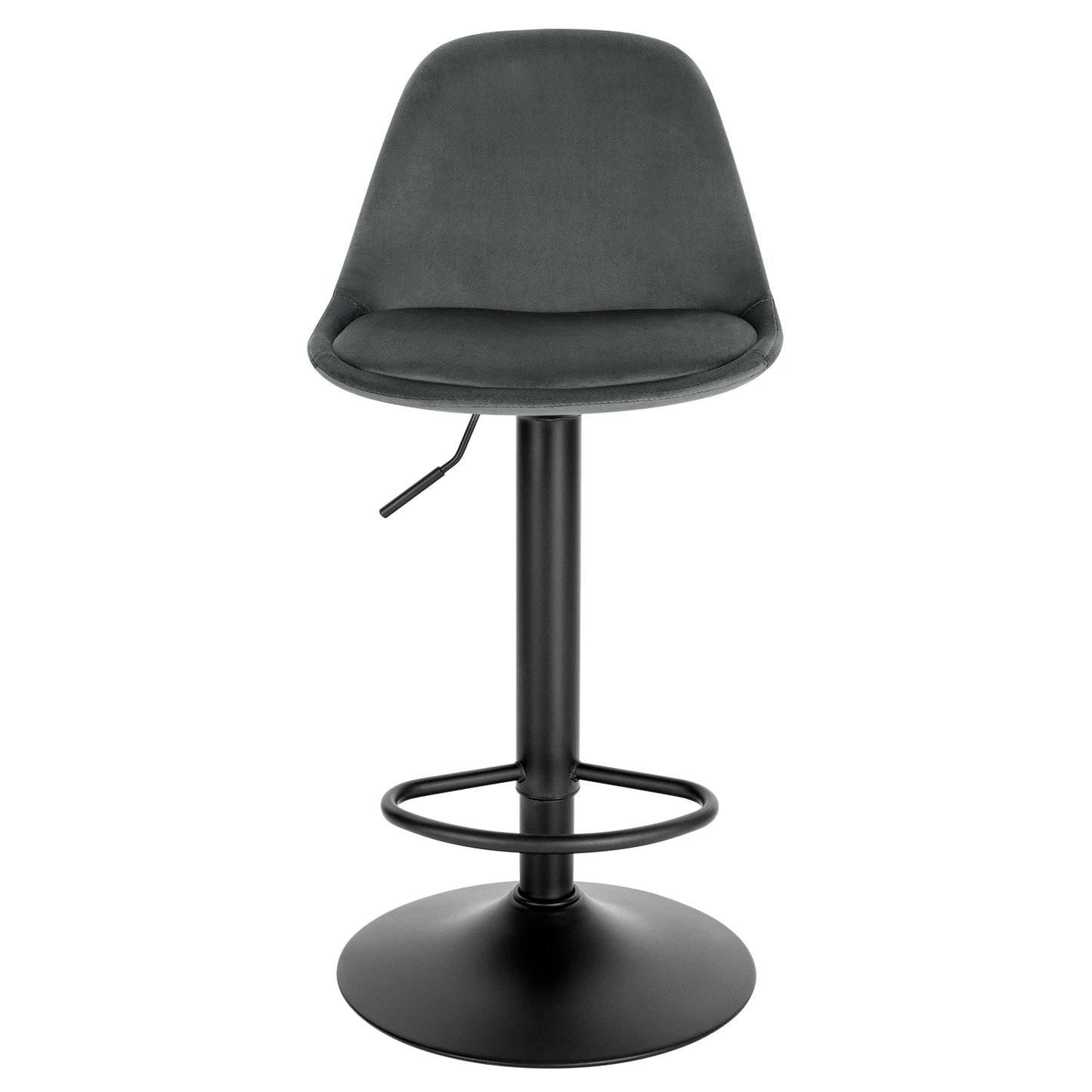 Gray bar stool with black metal base on a white background
