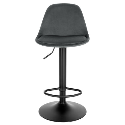 Gray bar stool with black metal base on a white background