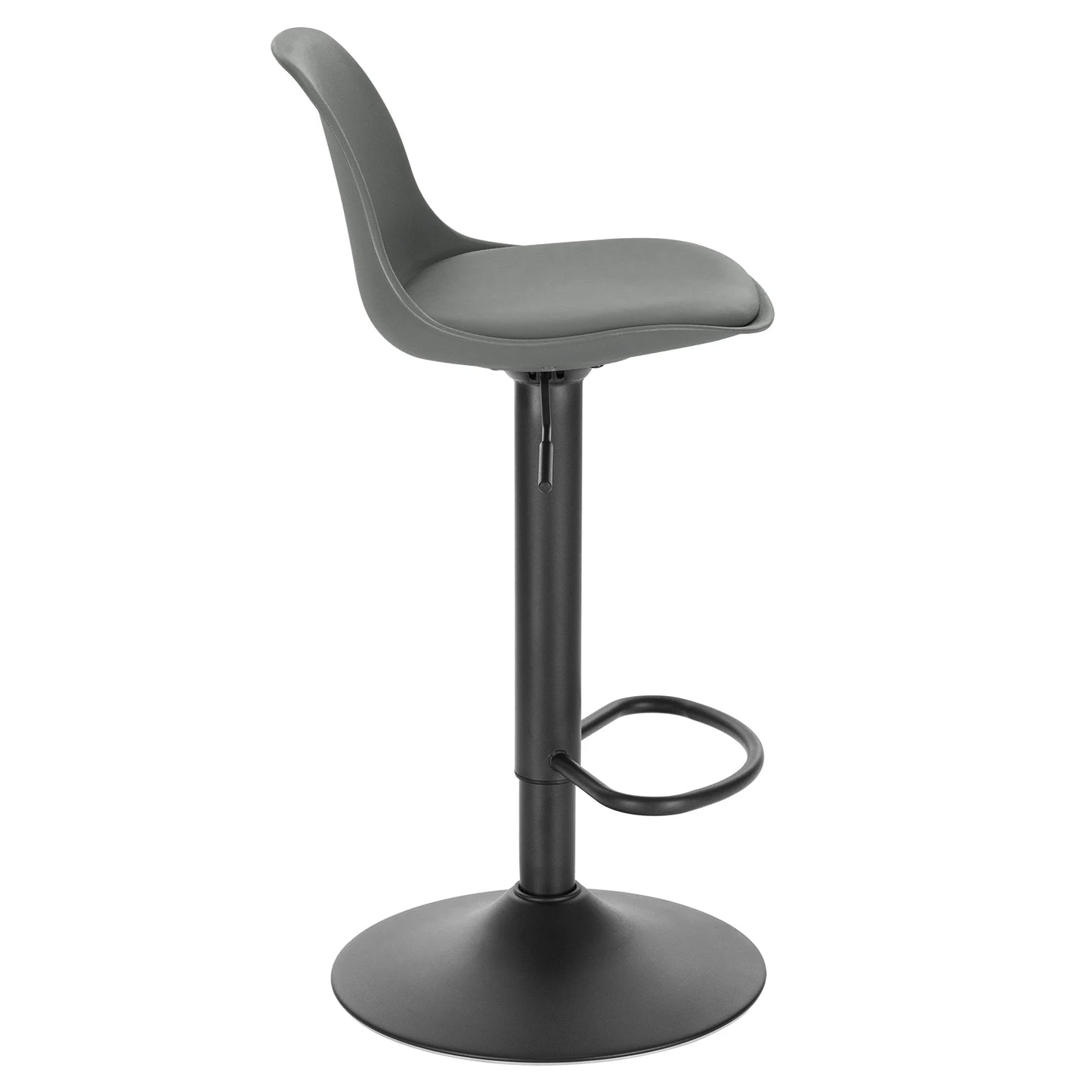 Gray bar stool with a black base on a white background