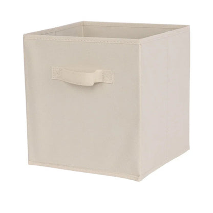 Beige storage box with a handle on a white background