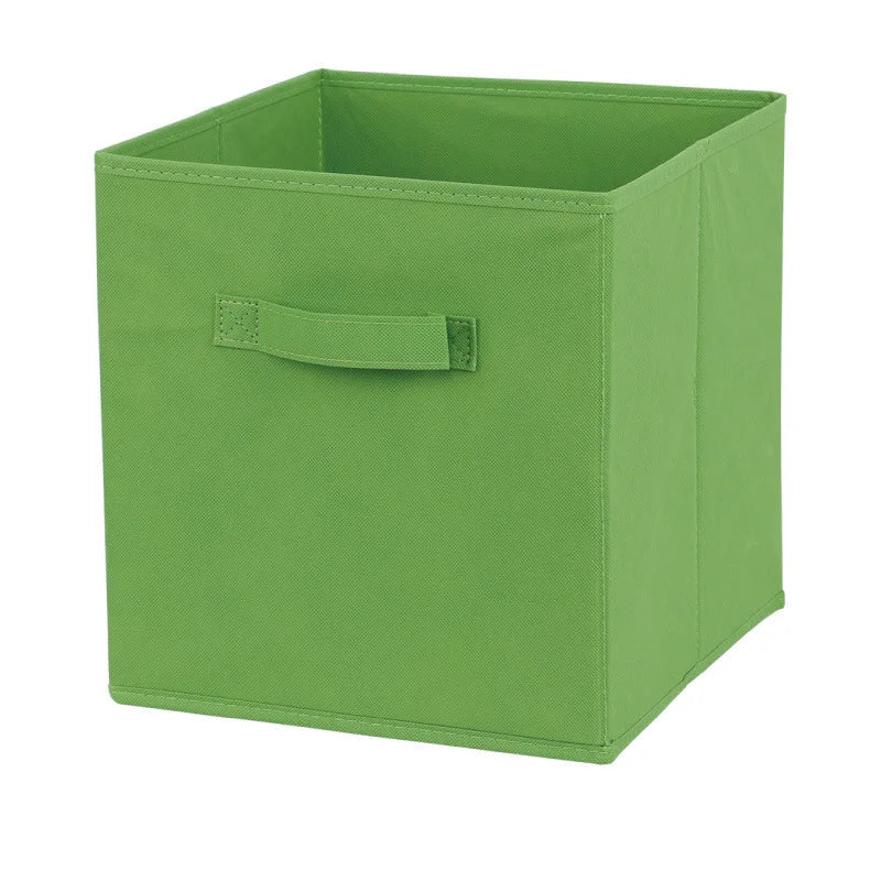 Green storage box with a handle on a white background