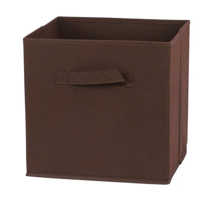 Brown storage cube with a handle on a white background