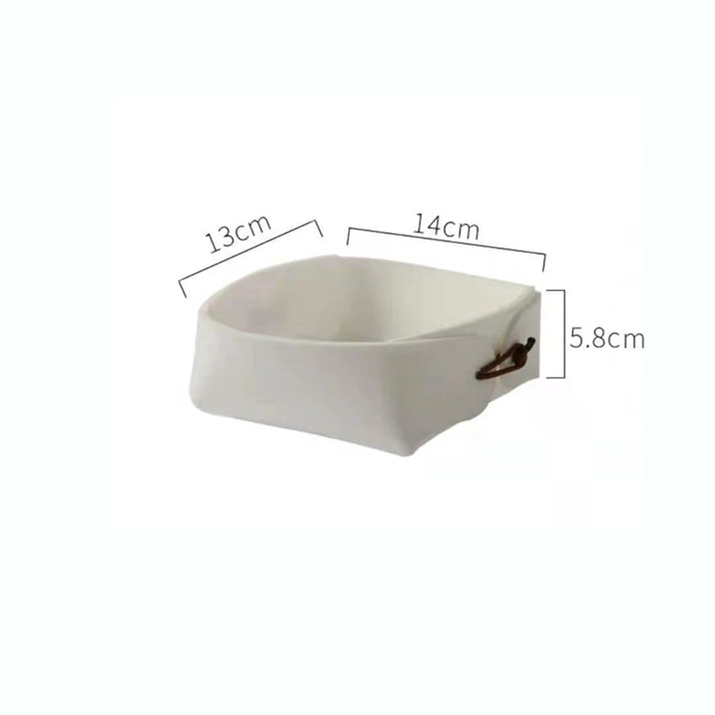 White ceramic bowl with dimensions labeled on a white background
