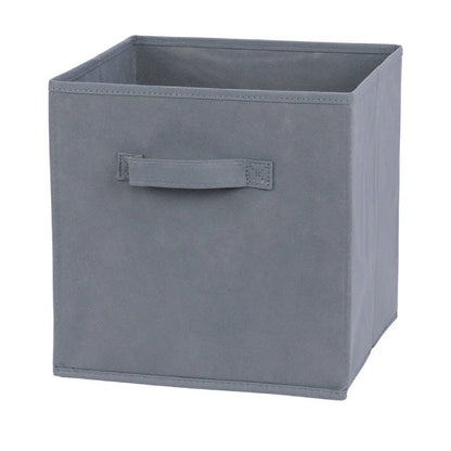 Gray storage cube with a handle on a white background