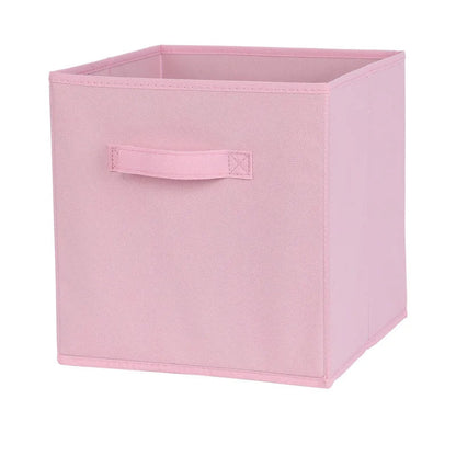 Pink storage box with a handle on a white background