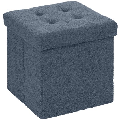 Blue tufted storage cube on a white background