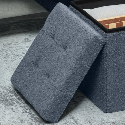 Gray fabric ottoman on a textured surface
