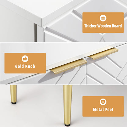 Table with gold knob and metal feet on a white background